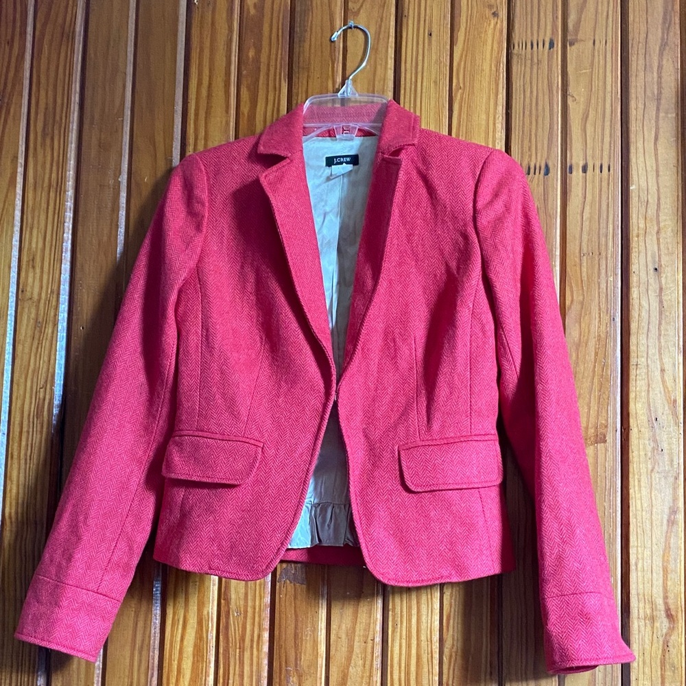 J. Crew Hot Pink Wool Herringbone Blazer